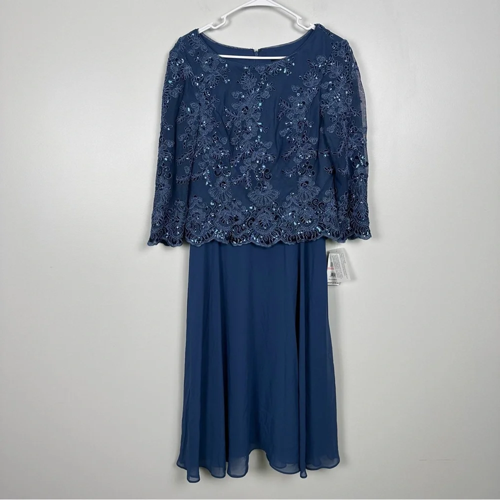 Alex Evenings 81171579 Mother of the Bride Tea Length Dress Vintage Blue - Picture 6 of 10